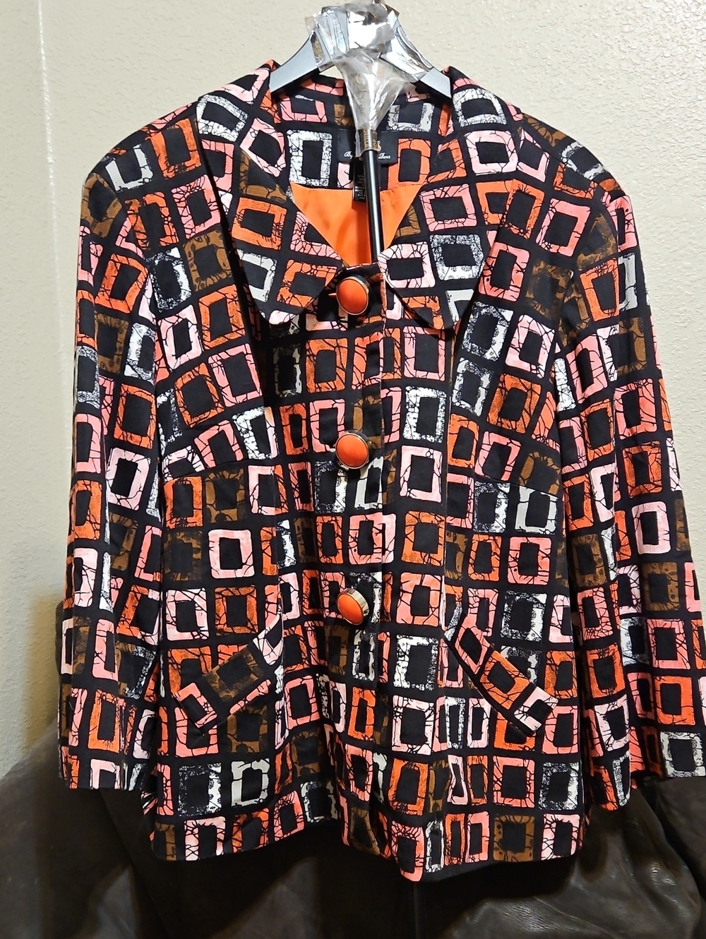 Women's Geometric Print Blazer in Orange and Pink
